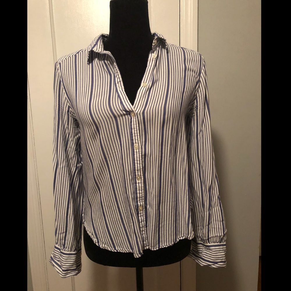 LOFT Striped Button Up Blouse